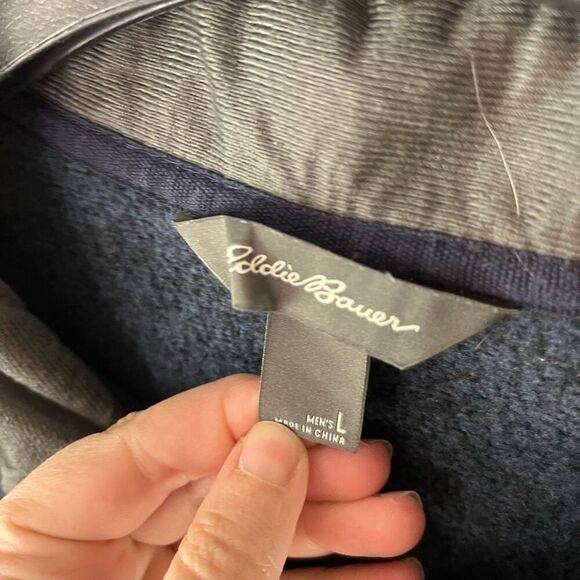 Eddie Bauer Fleece Lined 1/2 Zip Mock Neck Sweater Embroidered Logo Size Large B - Picture 2 of 6